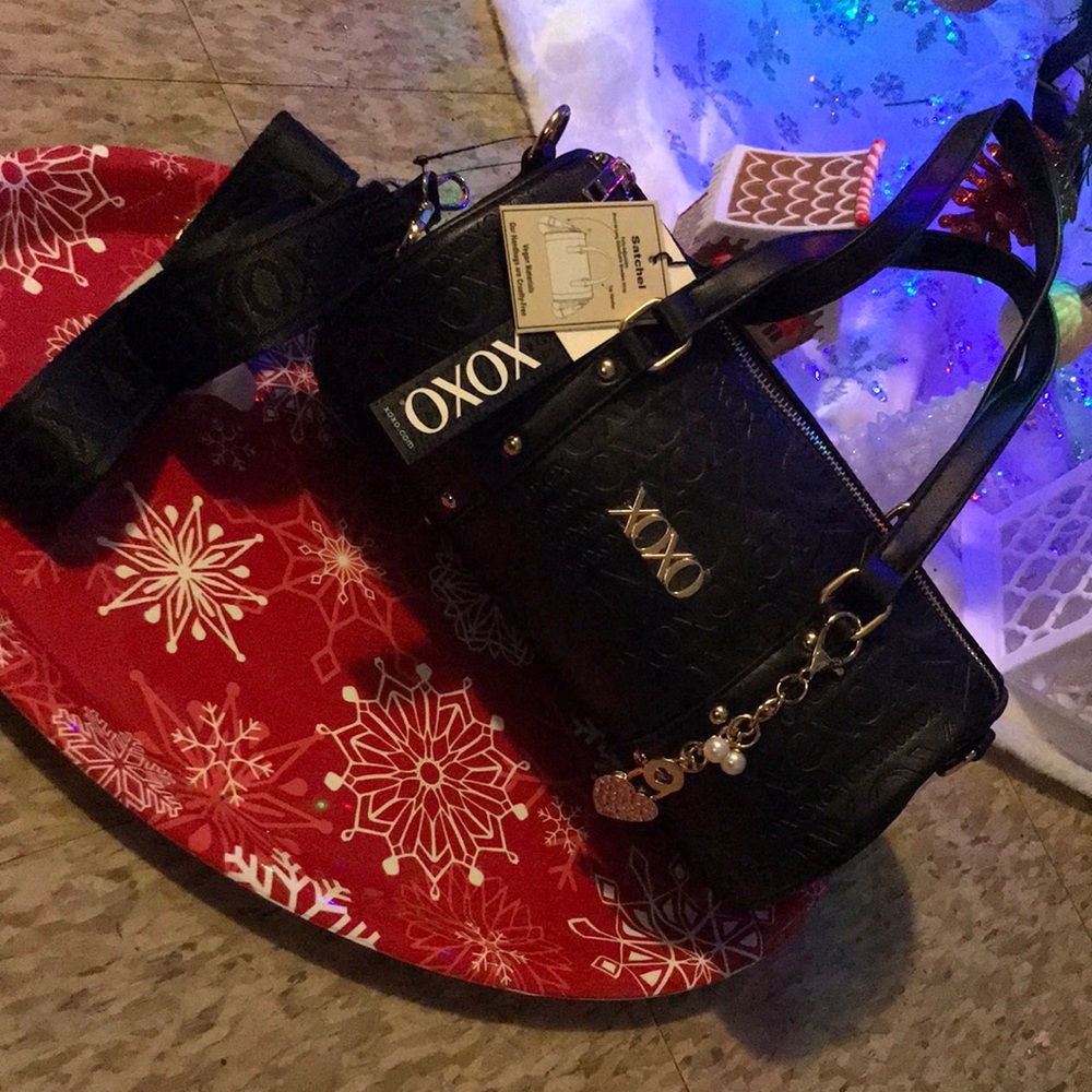 XOXO Black Crossbody Bag with Gold Accents
